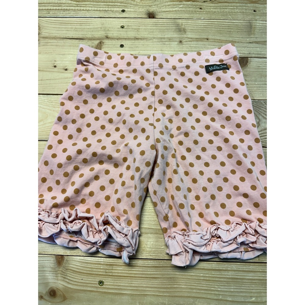 Matilda Jane Bike Shorts 14 Girls Pink Brown Polka Dot Ruffle Hem